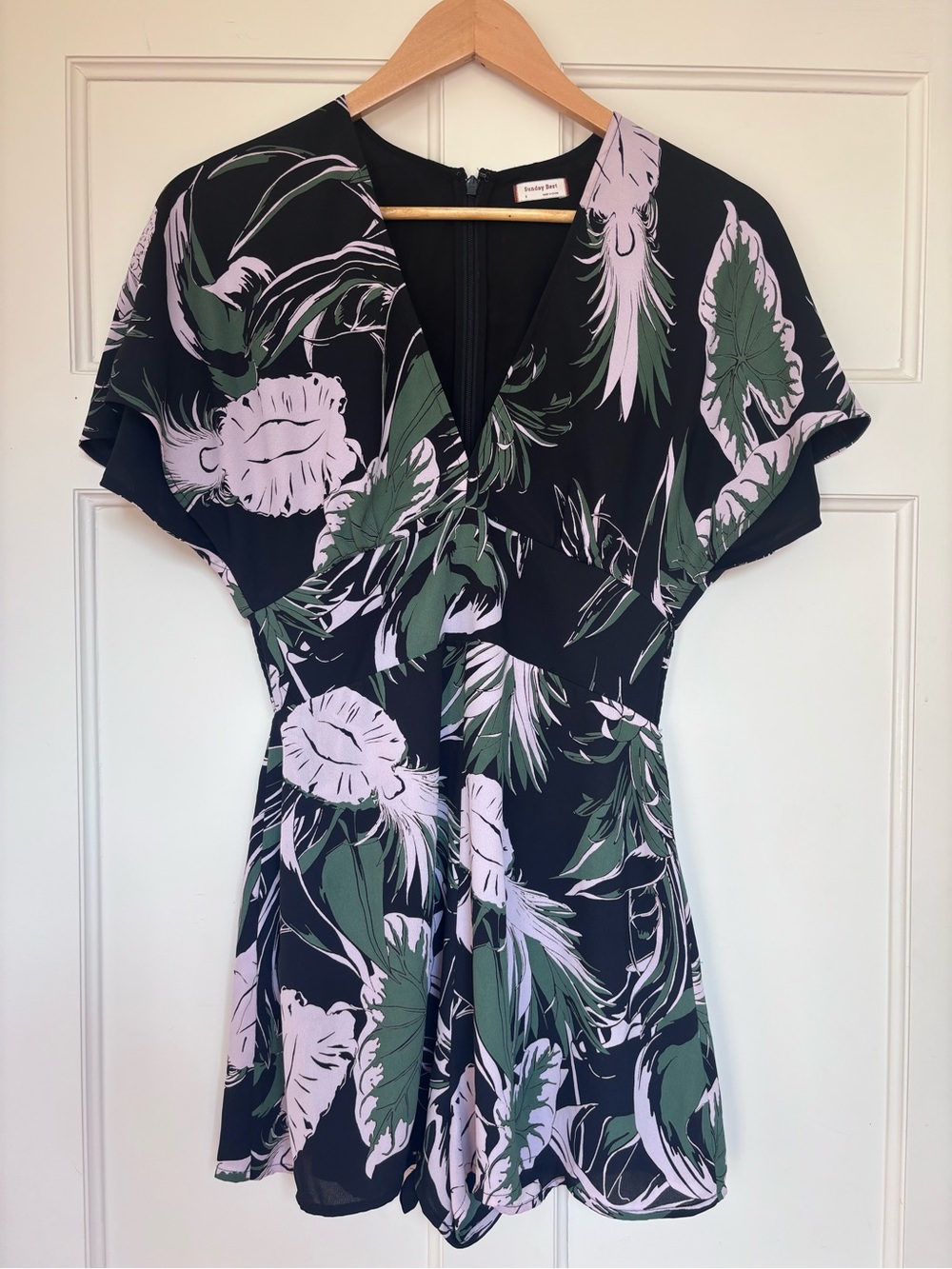 Aritzia Sunday Best Black Floral V-Neck Romper 2